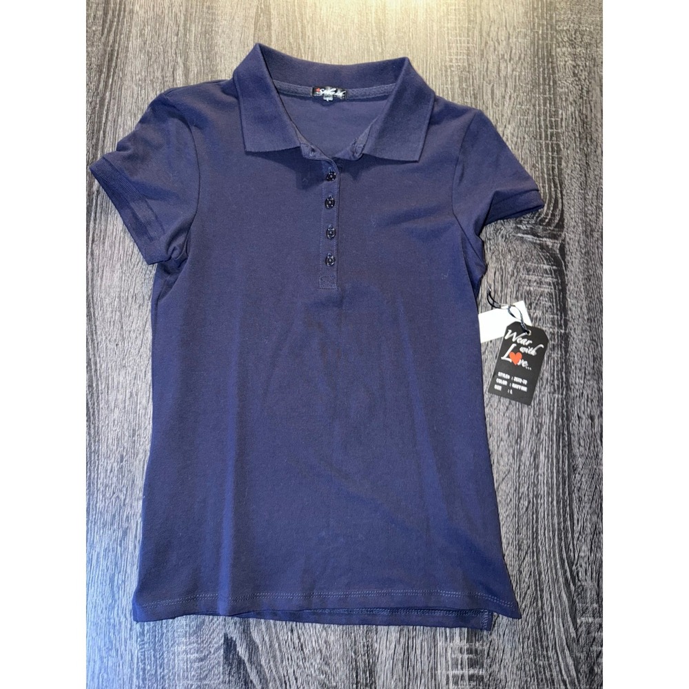 Splash Navy Polo Shirt Womens L Preppy Dark Academia Collegiate Minimalist NEW
